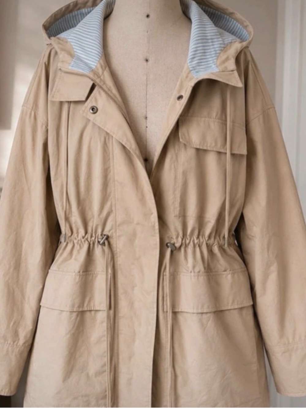 KBB by KAHLANA Beige Drawstring-Waist Hooded Anorak Jacket